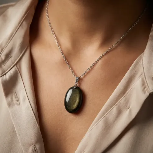 Pendentif Obsidienne Dorée Elhen – Protection & Vérité