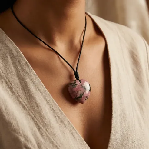 Collier Rhodonite Cœur – Guérison & Douceur Émotionnelle