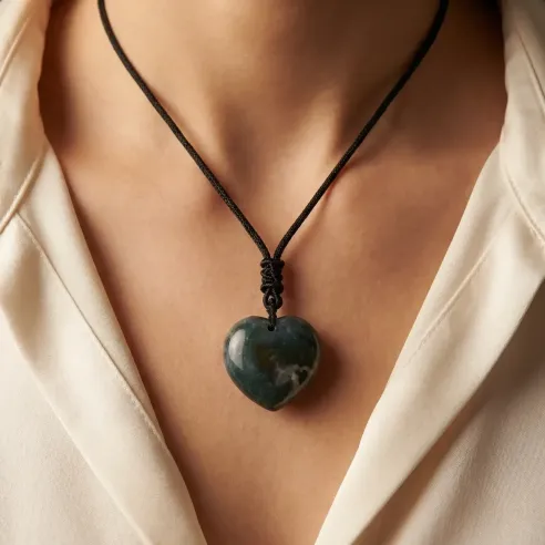 Collier Agate Mousse Cœur – Harmonie & Lien à la Nature