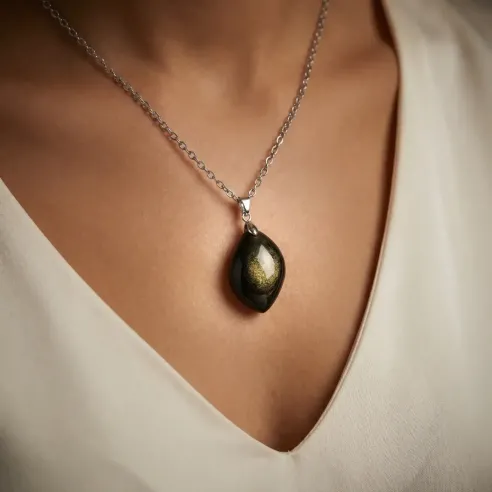 Pendentif Obsidienne Dorée Aëlor – Protection & Ancrage
