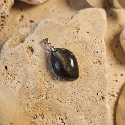 Pendentif Obsidienne Dorée Aëlor – Protection & Ancrage
