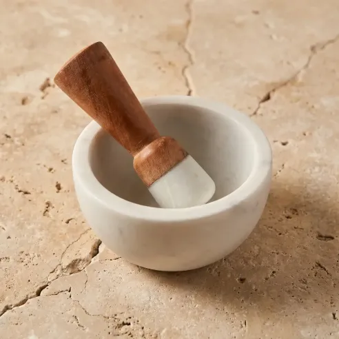 Mortier en Marbre Blanc – Accessoire rituels Plantes, Encens