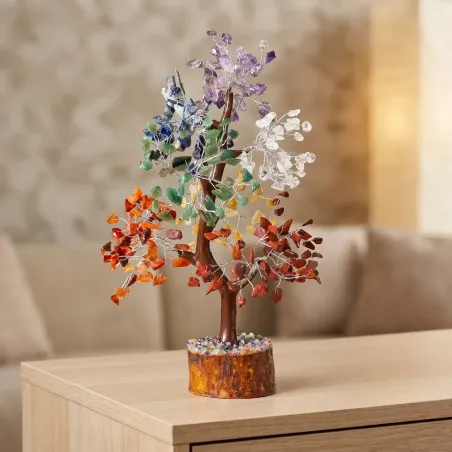 Arbre du Bonheur 7 Chakras en pierres naturelles – équilibre, protection et énergie.