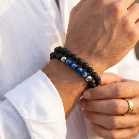 Bracelet Odin Cyanite & Pierre de Lave – Sagesse et ancrage