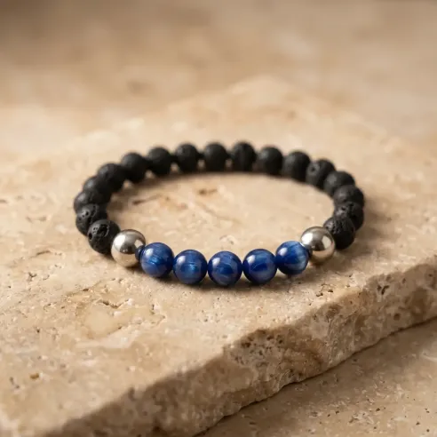 Bracelet Odin Cyanite & Pierre de Lave – Sagesse et ancrage