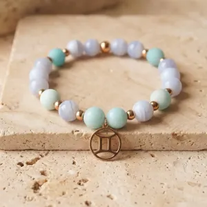 Bracelet Gémeaux calcédoine – aventurine & fluidité mentale