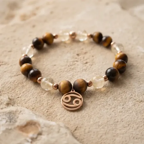 Bracelet Cancer citrine – œil de tigre & stabilité