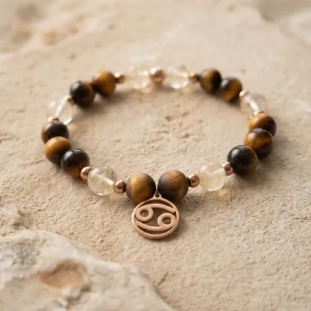 Bracelet Cancer citrine – œil de tigre & stabilité