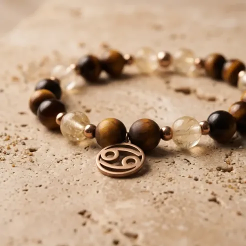 Bracelet Cancer citrine – œil de tigre & stabilité