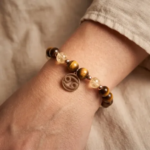 Bracelet Cancer citrine – œil de tigre & stabilité