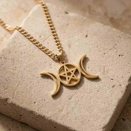 Pendentif triple lune Wicca – Bijou ésotérique en acier