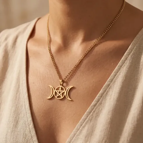 Pendentif triple lune Wicca – Bijou ésotérique en acier