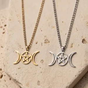 Pendentif triple lune Wicca – Bijou ésotérique en acier