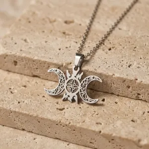 Collier Nœud Celtique Soleil & Lune – Acier inox équilibrant