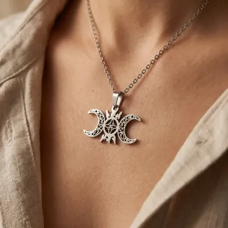 Collier Nœud Celtique Soleil & Lune – Acier inox équilibrant
