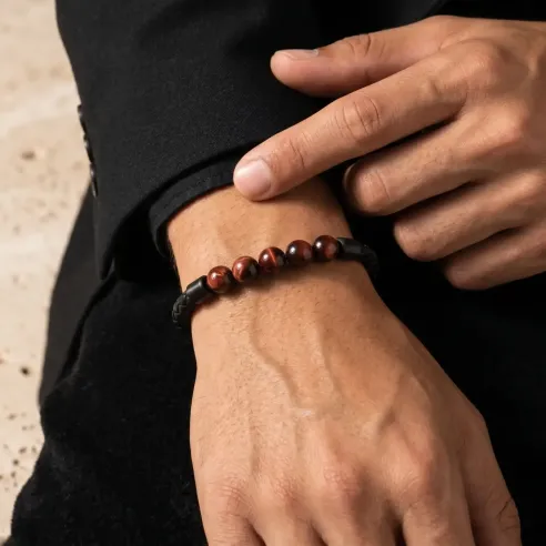 Bracelet Cuir & Œil de Taureau – Protection & Confiance