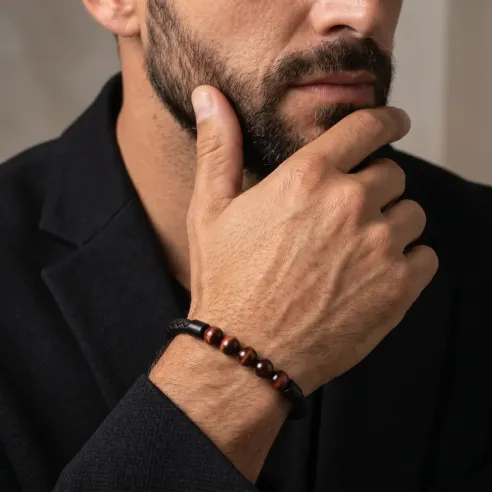 Bracelet Cuir & Œil de Taureau – Protection & Confiance