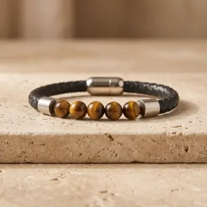 Bracelet cuir et Oeil de Tigre – Protection & Confiance