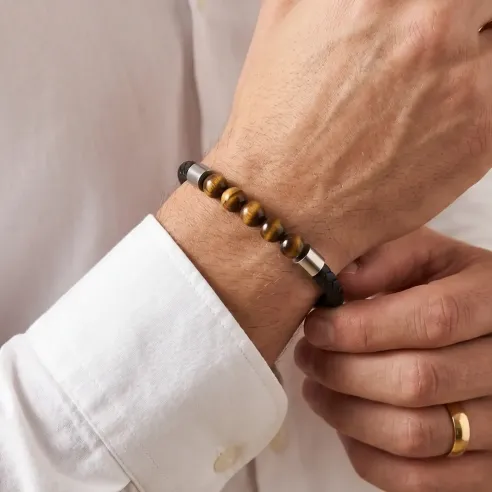 Bracelet cuir et Oeil de Tigre – Protection & Confiance