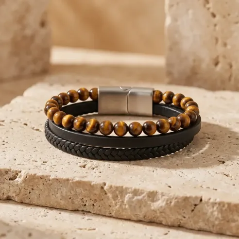 Bracelet Cuir et Oeil de Tigre – Protection & Confiance