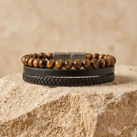 Bracelet Cuir et Oeil de Tigre – Protection & Confiance