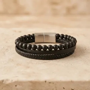 Bracelet Homme Cuir et Onyx – Élégance & Ancrage