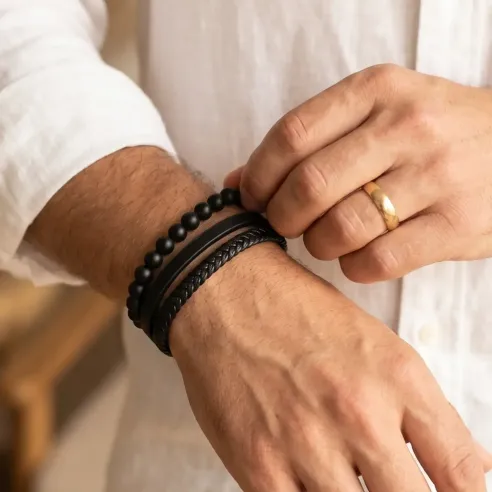 Bracelet Homme Cuir et Onyx – Élégance & Ancrage