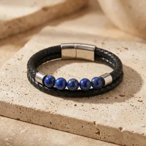 Bracelet double cuir et Lapis-Lazuli – Intuition ancrée