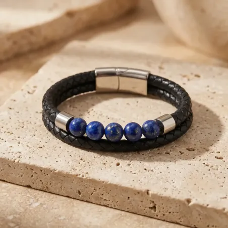 Bracelet double cuir et Lapis-Lazuli – Intuition ancrée