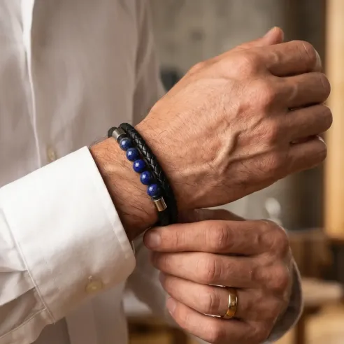 Bracelet double cuir et Lapis-Lazuli – Intuition ancrée