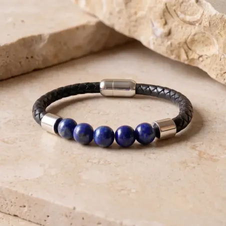 Bracelet cuir et Lapis-Lazuli – Intuition ancrée