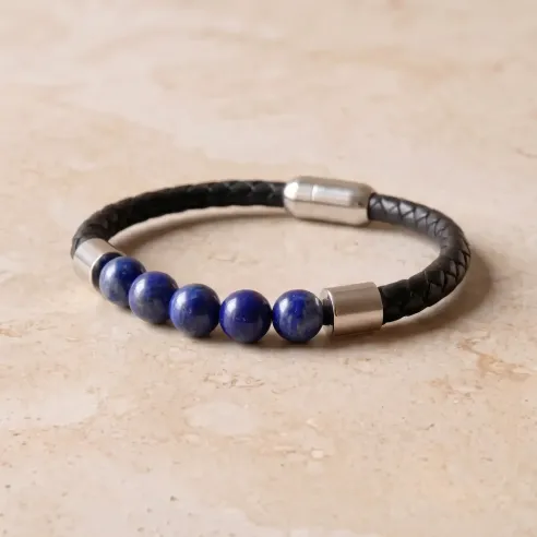 Bracelet cuir et Lapis-Lazuli – Intuition ancrée
