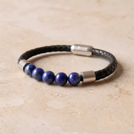 Bracelet cuir et Lapis-Lazuli – Intuition ancrée