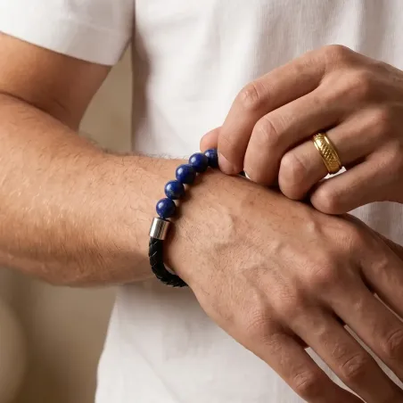 Bracelet cuir et Lapis-Lazuli – Intuition ancrée