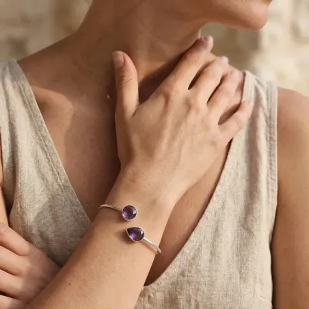 Jonc Améthyste et Argent – Intuition & Sérénité Facettée