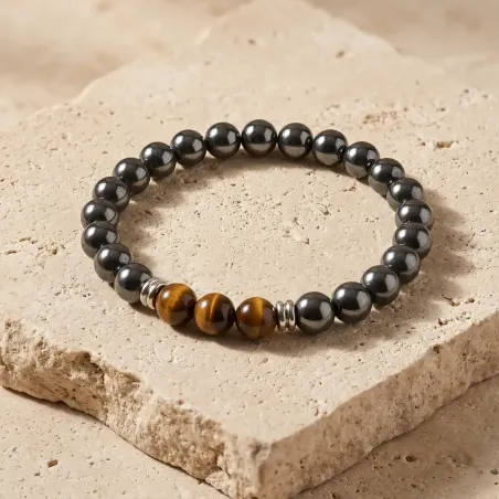 Bracelet Hématite et Oeil de Tigre – Force & Stabilité