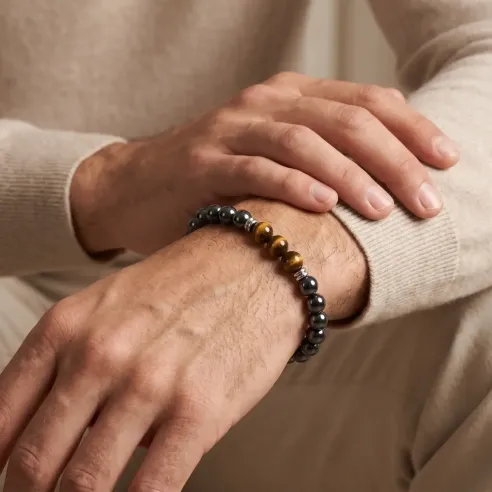 Bracelet Hématite et Oeil de Tigre – Force & Stabilité
