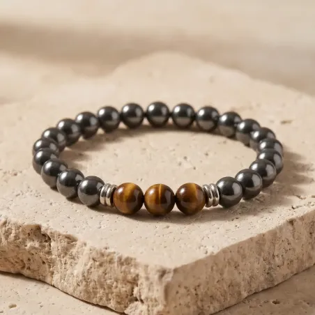 Bracelet Hématite et Oeil de Tigre – Force & Stabilité