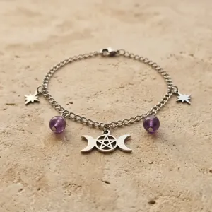 Bracelet Pentagramme Triple lune –Bijou ésotérique & féminin