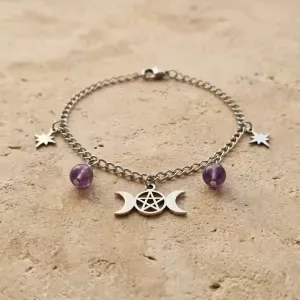 Bracelet Pentagramme Triple lune –Bijou ésotérique & féminin