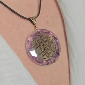 Collier Orgonite Fleur de Vie Améthyste 4 cm – Bijou énergétique