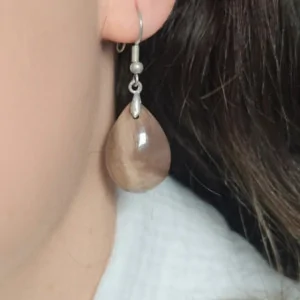 Boucles bois fossil – ancrage spirituel & bijou pierre naturelle