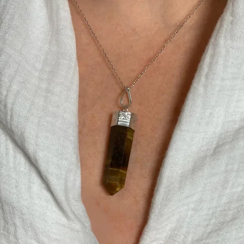 Pendentif Oeil de Tigre Pointe – Protection & Confiance