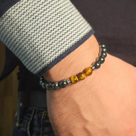 Bracelet Hématite et Oeil de Tigre – Force & Stabilité