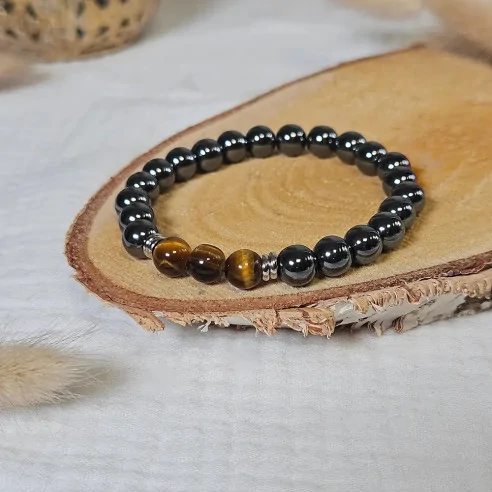 Bracelet Hématite et Oeil de Tigre – Force & Stabilité