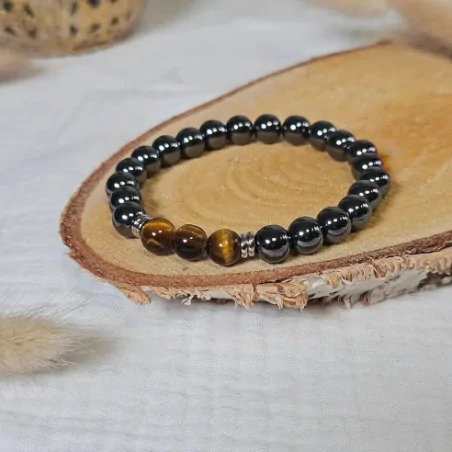 Bracelet Hématite et Oeil de Tigre – Force & Stabilité