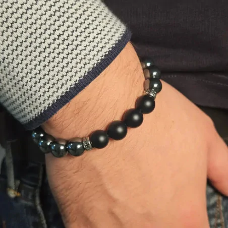 Bracelet Hématite et Onyx pour Homme – Protection & Force