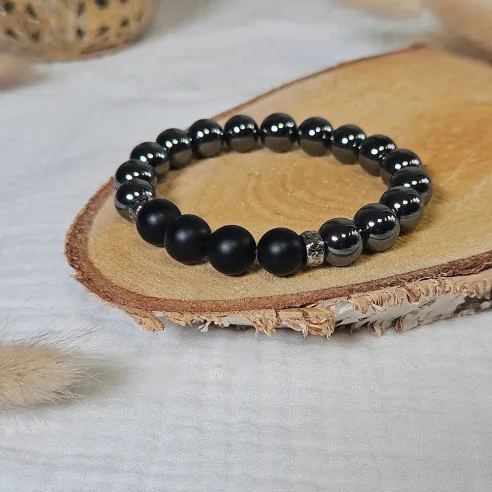 Bracelet Hématite et Onyx pour Homme – Protection & Force