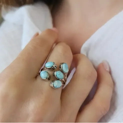 Bague Larimar Argent Réglable – Pierre d’Apaisement