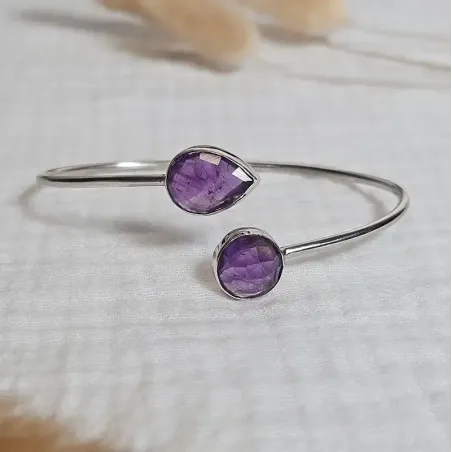 Jonc Améthyste et Argent – Intuition & Sérénité Facettée